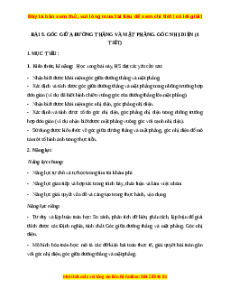 Giáo án Góc giữa đường thẳng và mặt phẳng. Góc nhị diện Toán 11 Chân trời sáng tạo