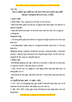 Giáo án Phép chia hết hai số nguyên. Quan hệ chia hết trong tập hợp số nguyên Toán 6 Cánh diều