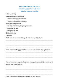 Đề cương ôn tập Giữa kì 1 Công nghệ chăn nuôi 11 Kết nối tri thức (có đáp án)