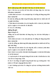 Trắc nghiệm Bài 15: Hiến pháp nước Cộng hòa xã hội chủ nghĩa Việt Nam về chế độ chính trị KTPL 10 Cánh diều