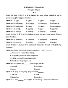 Đề thi giữa kì 2 Tiếng Anh 8 Friends Plus (Đề 4)