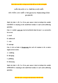 Đề thi cuối kì 2 Tiếng Anh lớp 12 trường THPT Phan Ngọc Hiển năm 2023