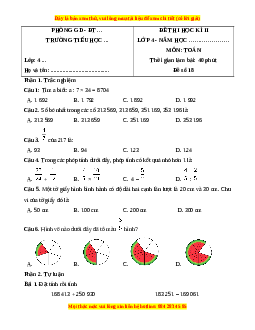 Đề thi cuối kì 2 Toán lớp 4 Chân trời sáng tạo - Đề 18