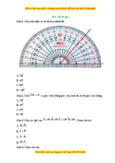 Trắc nghiệm Số đo góc Toán 6 Kết nối tri thức