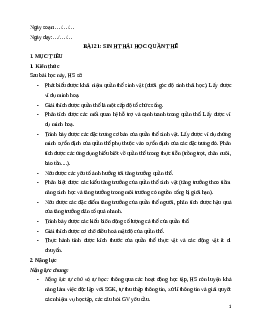 Giáo án Bài 21 Sinh học 12 Cánh diều: Sinh thái học quần thể