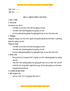 Giáo án Bài 4 Công nghệ chăn nuôi 11 Kết nối tri thức: Chọn giống vật nuôi