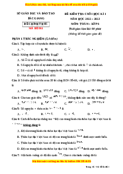 Đề thi cuối kì 1 Toán 6 Kết nối tri thức Sở GD&ĐT Bắc Giang