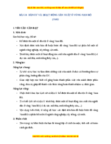 Giáo án Bài 24 Lịch sử & Địa lí lớp 4 Chân trời sáng tạo: Dân cư và hoạt động sản xuất ở vùng Nam Bộ