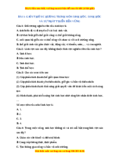 Trắc nghiệm Giới thiệu chương trình môn sinh học. Sinh học và sự phát triển bền vững Sinh học 10 Cánh diều