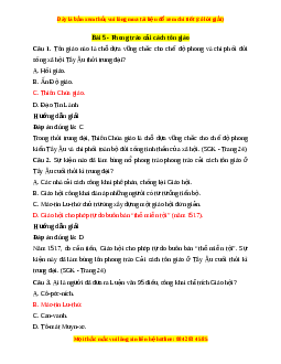 Trắc nghiệm Lịch sử 7 Bài 5 Chân trời sáng tạo: Phong trào cải cách tôn giáo
