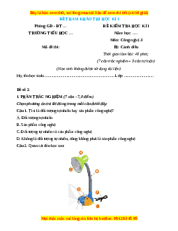 Đề thi cuối kì 1 Công nghệ lớp 3 Cánh diều (Đề 3)