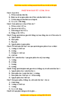 Trắc nghiệm Phát sinh giao tử và thụ tinh Sinh học 9