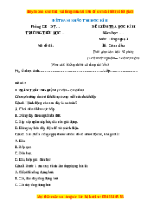 Đề thi cuối kì 2 Công nghệ lớp 3 Cánh diều (Đề 3)