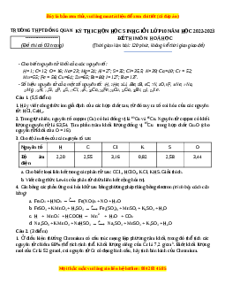 Đề HSG Hóa 10  Trường THPT Đồng Quan năm 2023 có đáp án