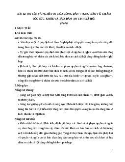 Giáo án Bài 12: Quyền và nghĩa vụ của công dân trong bảo vệ, chăm sóc KTPL 12 Kết nối tri thức