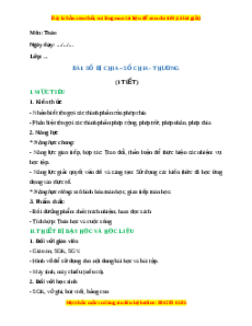 Giáo án Số bị chia - Số chia - Thương Toán 2 Chân trời sáng tạo