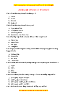Trắc nghiệm Mối quan hệ giữa gen và tính trạng Sinh học 9