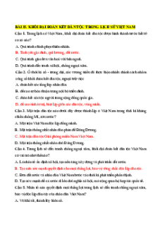 Trắc nghiệm Bài 15: Khối đại đoàn kết trong lịch sử Việt Nam Lịch sử 10 Đúng-Sai 2025