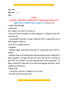 Giáo án Phép trừ (có nhớ) trong phạm vi 20 Toán lớp 2 Cánh diều