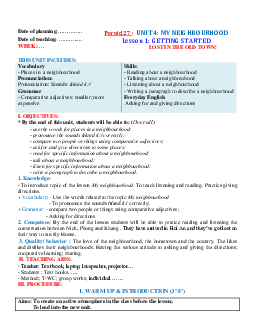 Giáo án Unit 4: My neighbourhood Tiếng Anh 6 Global success