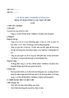 Giáo án Bài 9a: Sử dụng công cụ xác thực dữ liệu Tin học 9 Kết nối tri thức