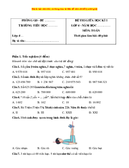 Đề thi giữa kì 1 Toán lớp 4 Cánh diều (đề 6)