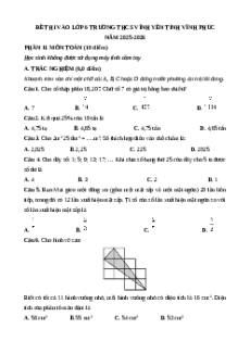 Đề thi vào lớp 6 môn Toán trường Vĩnh Yên - Vĩnh Phúc 2025 có đáp án