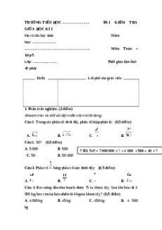Đề thi giữa kì 1 Toán lớp 5 Kết nối tri thức (Đề 9)