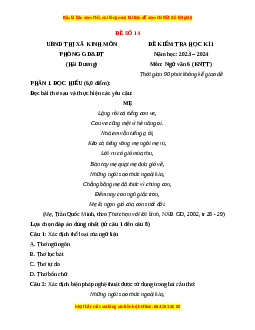 Đề thi cuối kì 1 Ngữ văn 6 Kết nối tri thức - Đề 14