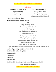 Đề thi cuối kì 1 Ngữ văn 6 Kết nối tri thức - Đề 14