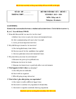 Đề thi cuối kì 1 Tiếng Anh 11 Global success (Đề 1 kèm file nghe)