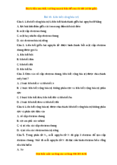 Trắc nghiệm Liên kết cộng hóa trị Hóa học 10 Chân trời sáng tạo