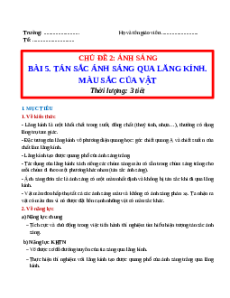 Giáo án Bài 5: Tán sắc ánh sáng qua lăng kính. Màu sắc của vật Khoa học tự nhiên 9 Chân trời sáng tạo