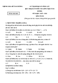 Đề thi vào lớp 6 môn Toán trường Tam Dương - Vĩnh Phúc 2025 có đáp án