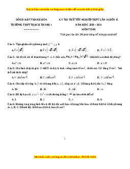 Đề thi thử Toán trường Thạch Thành 1 năm 2021