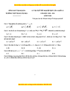 Đề thi thử Toán trường Thạch Thành 1 năm 2021