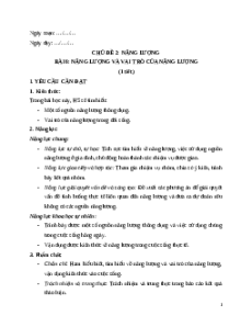 Giáo án Bài 6: Năng lượng và vai trò của năng lượng Khoa học lớp 5 Chân trời sáng tạo