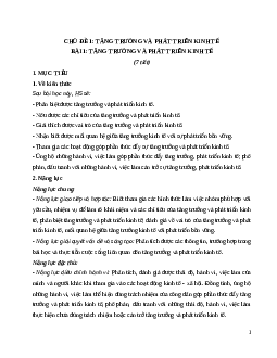 Giáo án Bài 1: Tăng trưởng và phát triển kinh tế KTPL 12 Cánh diều