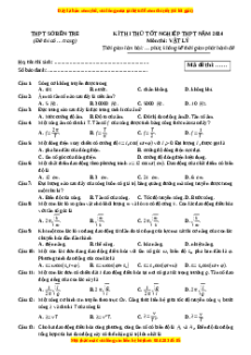 Đề thi thử tốt nghiệp Vật lí Sở Bến Tre năm 2024