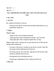 Giáo án Biến đổi đơn giản biểu thức chứa căn thức bậc hai Toán 9 Chân trời sáng tạo
