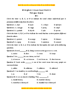 Đề thi giữa kì 1 Tiếng Anh 11 Ilearn smart (đề 1)