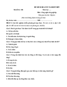 Đề thi thử Tốt nghiệp THPT Công nghệ công nghiệp 2026 có đáp án