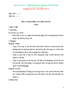 Giáo án Bài 13: Khái niệm, vai trò của CSS Tin học 12 Kết nối tri thức