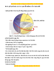 Lý thuyết Bài 5 Địa lý 10 Chân trời sáng tạo: Hệ quả địa lí các chuyển động của Trái Đất