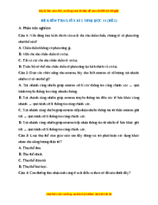 Đề thi giữa kì 2 Sinh học 11 Chân trời sáng tạo (Đề 2)