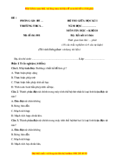 Đề thi giữa kì 1 Tin học 8 Kết nối tri thức (đề 1)