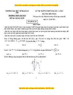 Đề thi thử Toán trường Chuyên ĐH Sư Phạm Hà Nội năm 2021