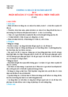 Giáo án Bài 20 Địa lí 10 Kết nối tri thức: Phân số dân cư và đô thị hóa trên thế giới