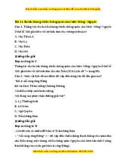 Trắc nghiệm Lịch sử 7 Bài 14 Kết nối tri thức: Ba lần kháng chiến chống quân xâm lược Mông - Nguyên