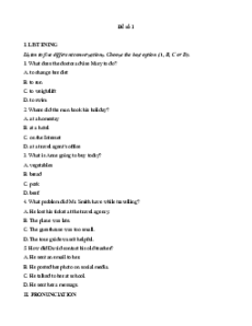 Bộ 3 đề thi Cuối kì 1 Tiếng Anh 9 Ringht on có đáp án